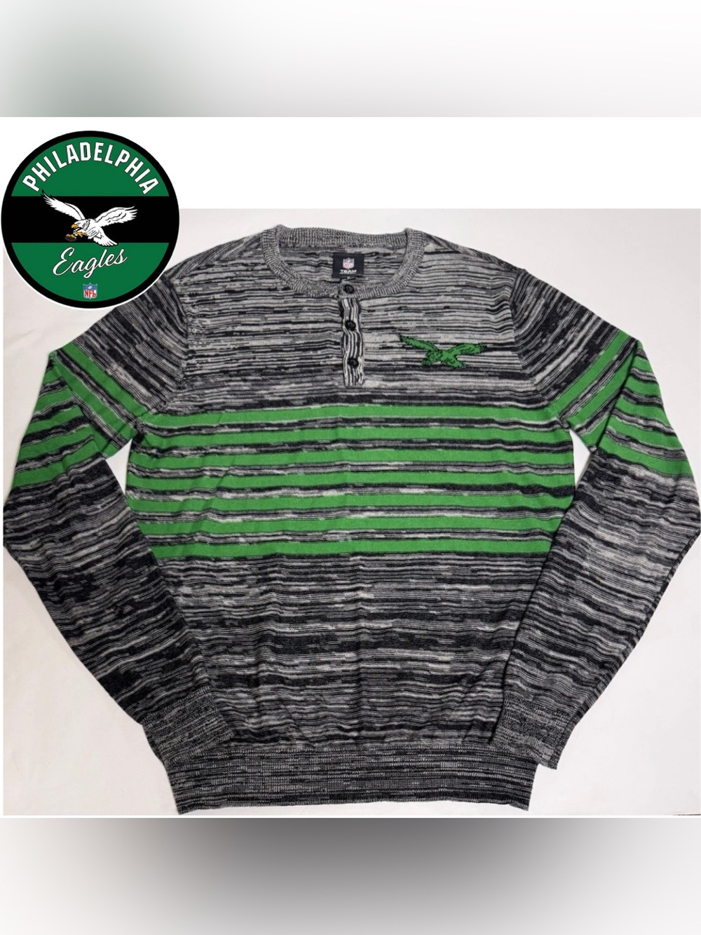 Philadelphia Eagles NFL Team Apparel Marled Grey Kelly Green Sweater Size Large